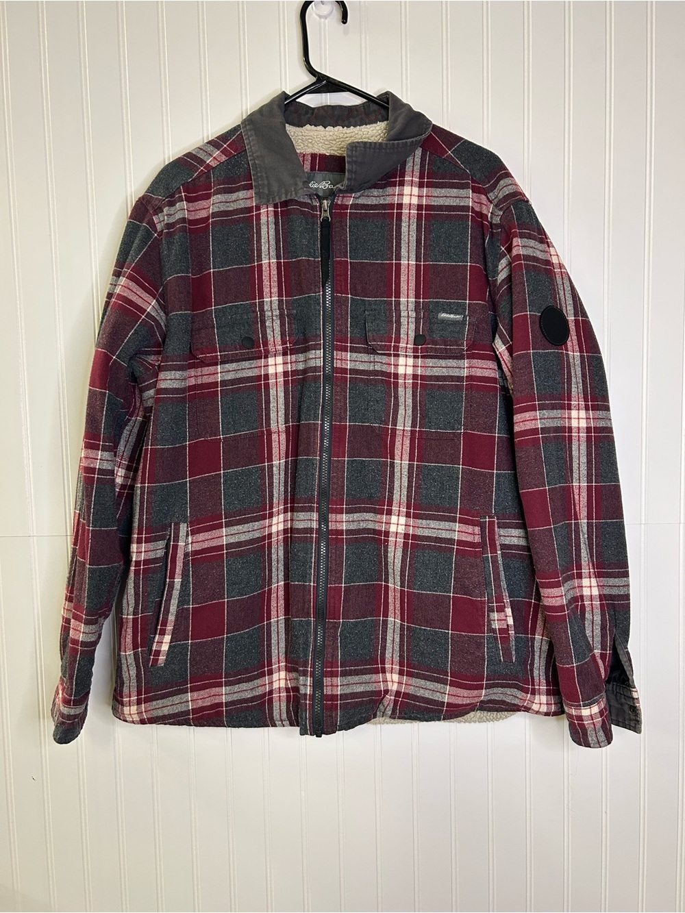 Eddie Bauer Men's Plaid Sherpa-Lined Zip Jacket Size Large